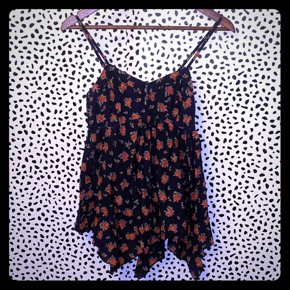 Floral print asymmetrical spaghetti strap tank